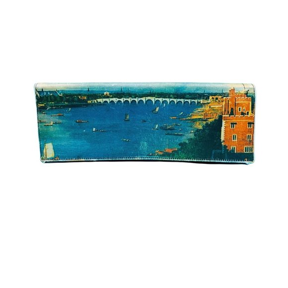Vintage 1950s Scenic Clutch Novelty Bridge Photo Print Triangle Purse